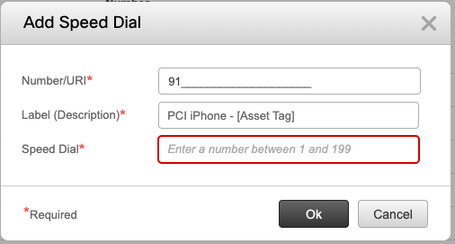 Save Speed Dial Popup