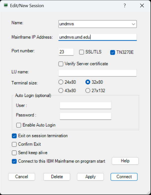 New session selections