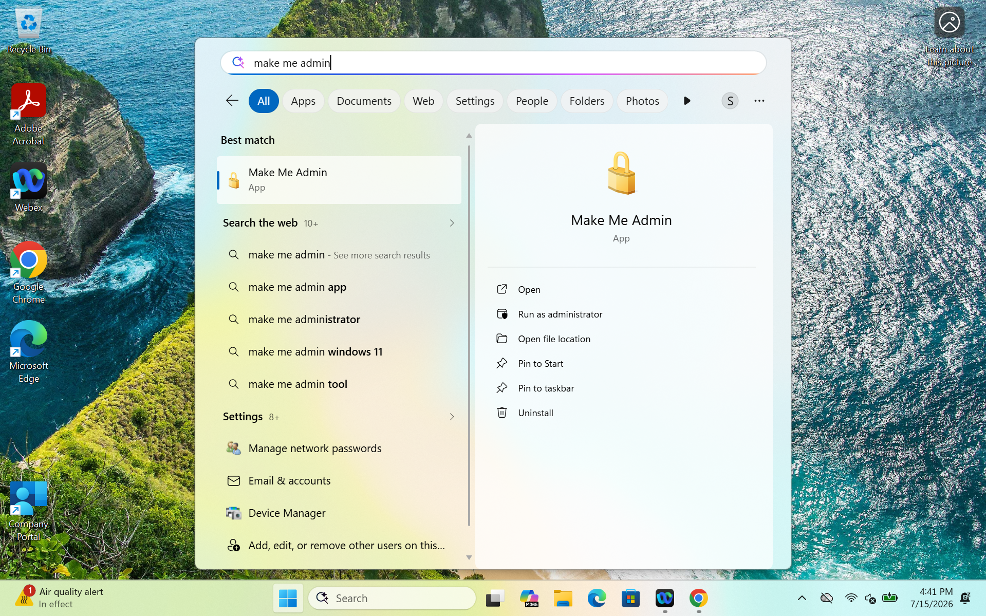 Make Me Admin in search box