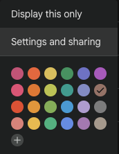 Settings and sharing menu