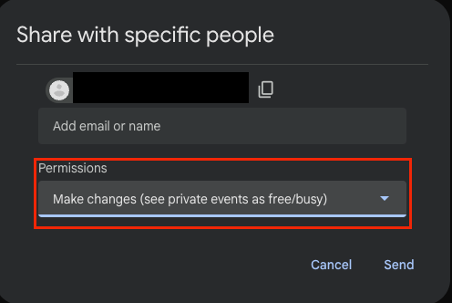 Permissions popup window